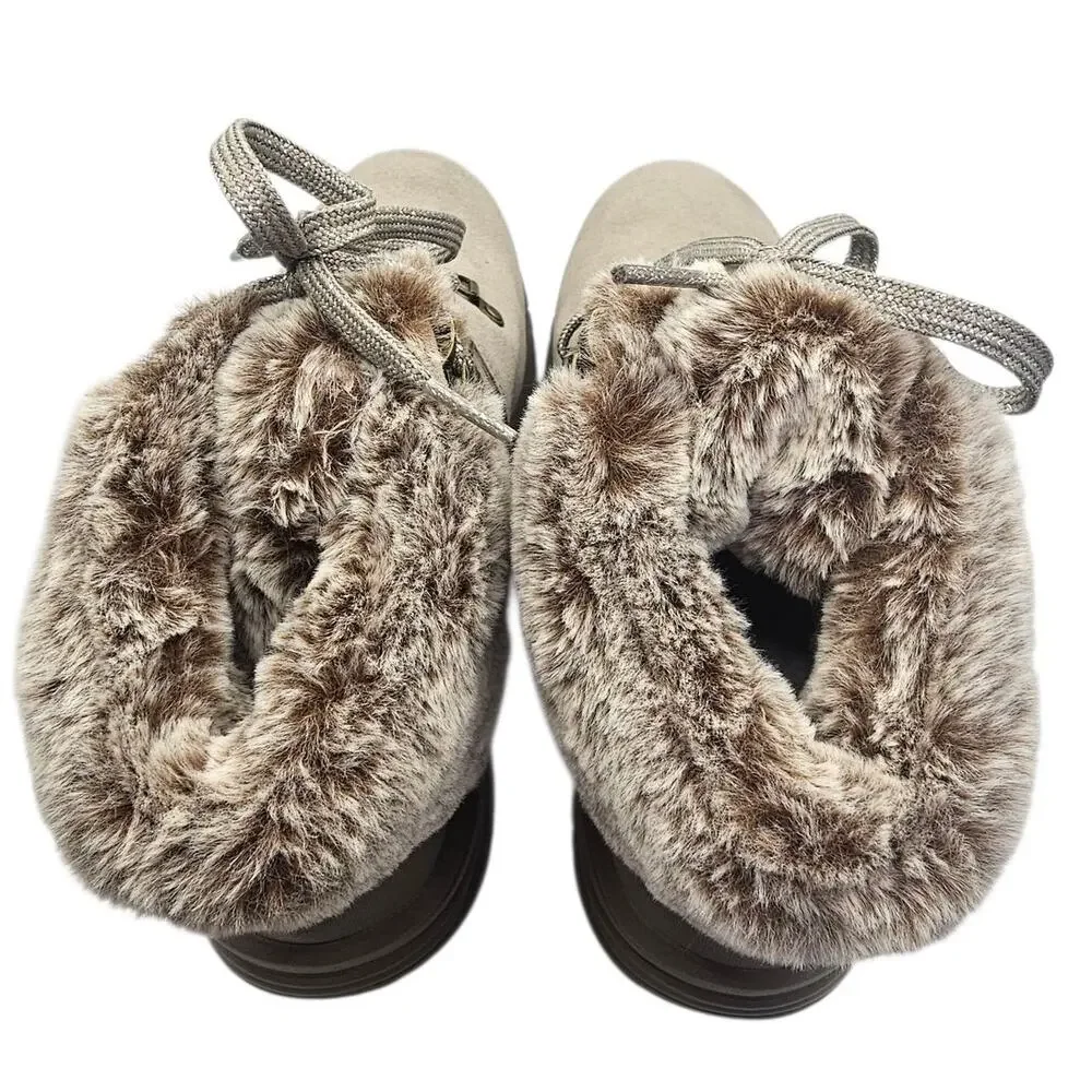 Skechers Taupe Trego Falls Finest Suede Waterproof Faux Fur Snow Winter Boots